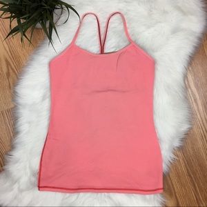 Lululemon Pink & Tan Striped Power Y Tank Top Sz 8